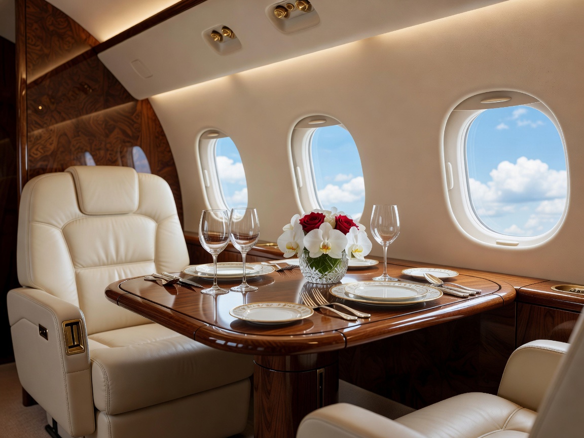Private Jet Cabin Dining Setup